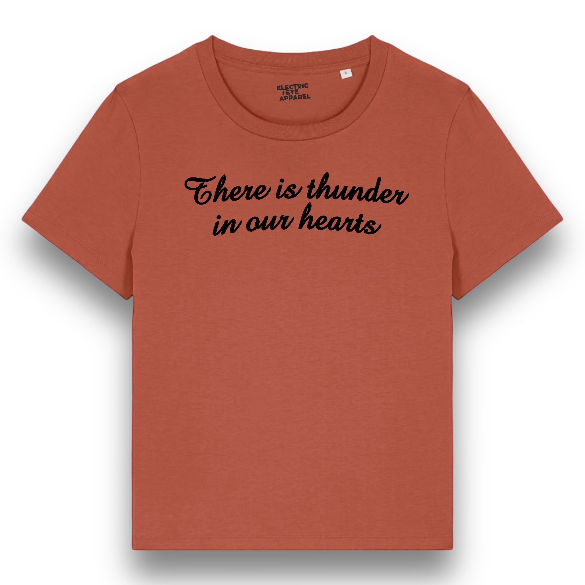 'THERE IS THUNDER IN OUR HEARTS' premium embroidered organic women's 'muser' t-shirt - inspired by Kate Bush