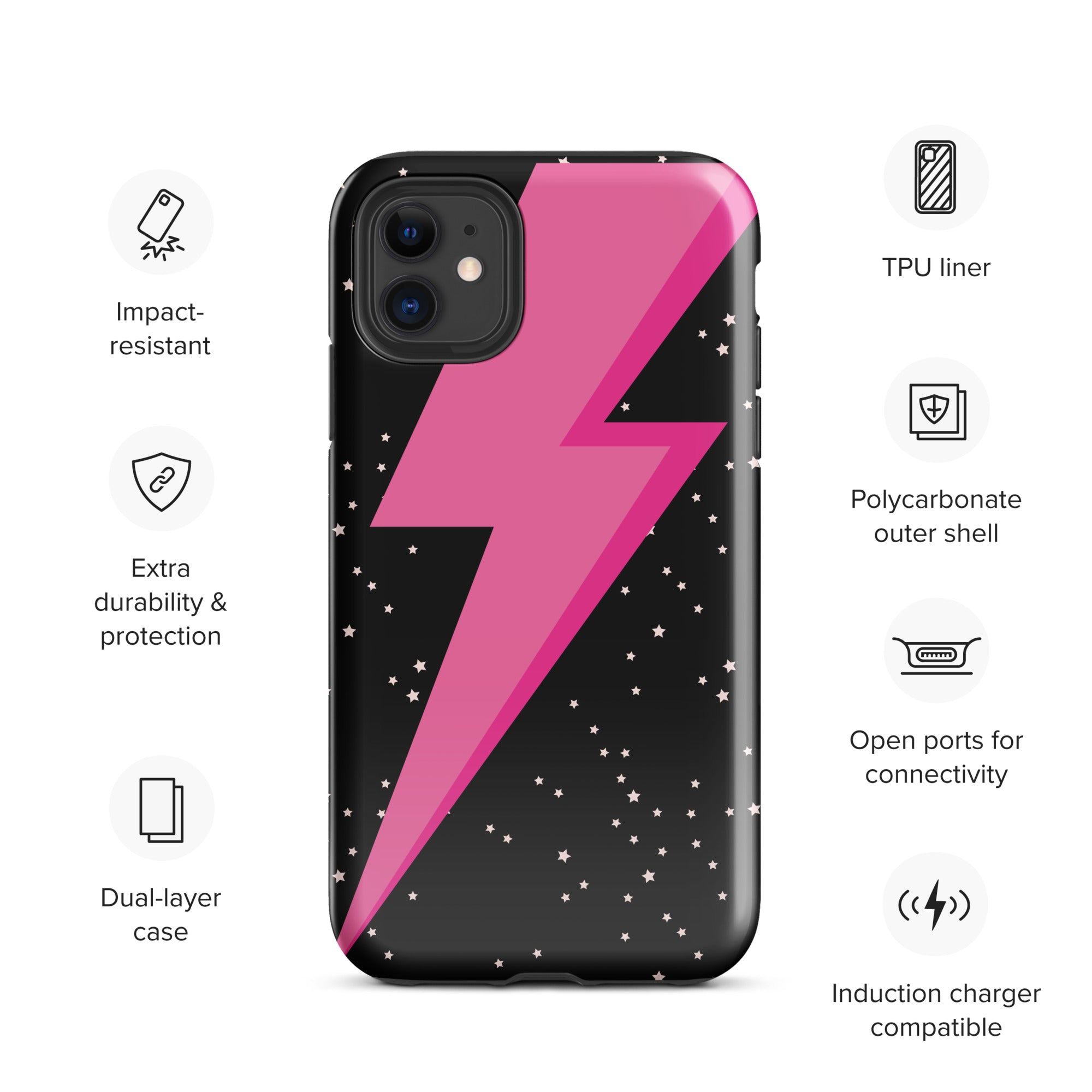 Glam Rock Pink Bowie Bolt & Stars Tough Case for iPhone®