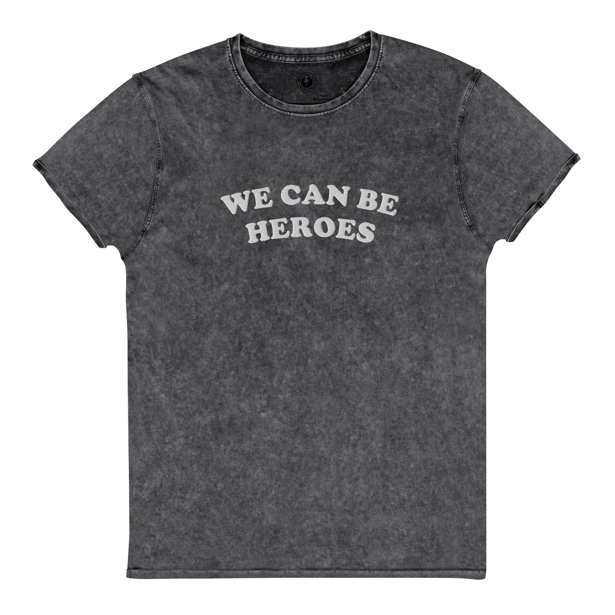 WE CAN BE HEROES Embroidered Vintage Aged Denim Style Unisex T-Shirt