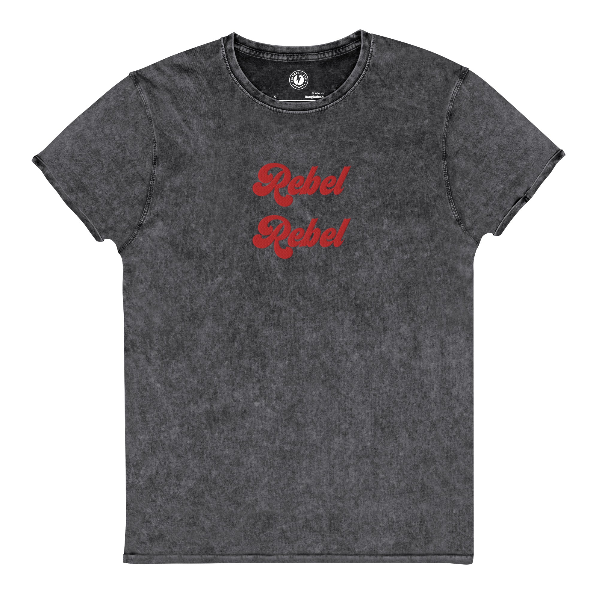 REBEL REBEL Camiseta unisex estilo denim envejecido vintage bordado