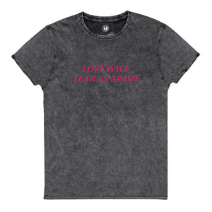 Love Will Tear Us Apart Premium Embroidered Vintage Aged Cotton T-Shirt - Pink Thread