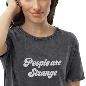PEOPLE ARE STRANGE 刺绣做旧牛仔风格复古男女通用 T 恤