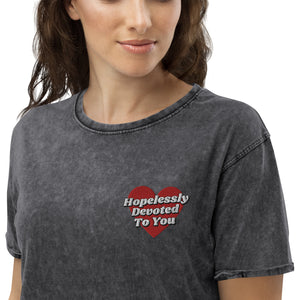 Hopelessly Devoted To You Heart Left Chest Embroidered Aged Vintage Unisex T-Shirt