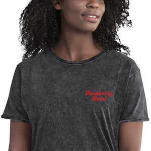 Raspberry Beret - Left Chest Premium Embroidered Vintage Style Aged Unisex T-Shirt - Red Thread