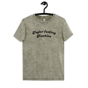 Taylor F cking Hawkins Embroidered Vintage Style Aged Organic T-Shirt - black embroidery