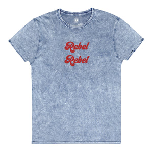 REBEL REBEL Embroidered Vintage Aged Denim Style Unisex T-Shirt