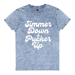 Simmer Down & Pucker Up 70's Style Typography Premium Printed Vintage Aged T-Shirt - White Print