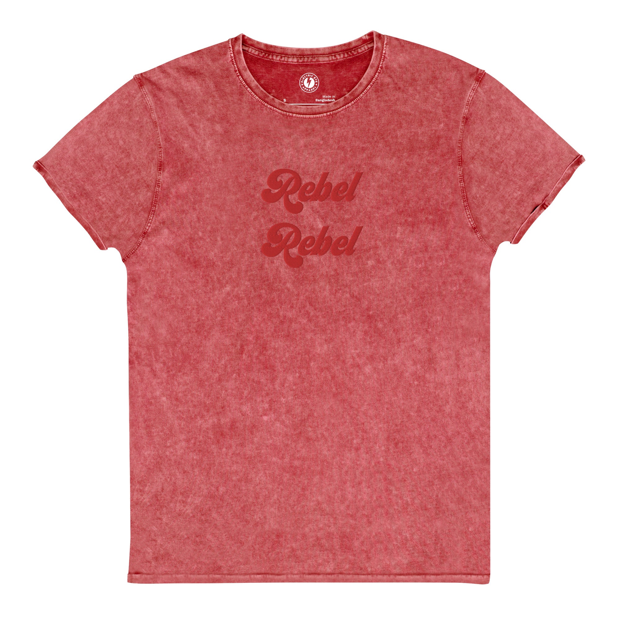REBEL REBEL Camiseta unisex estilo denim envejecido vintage bordado