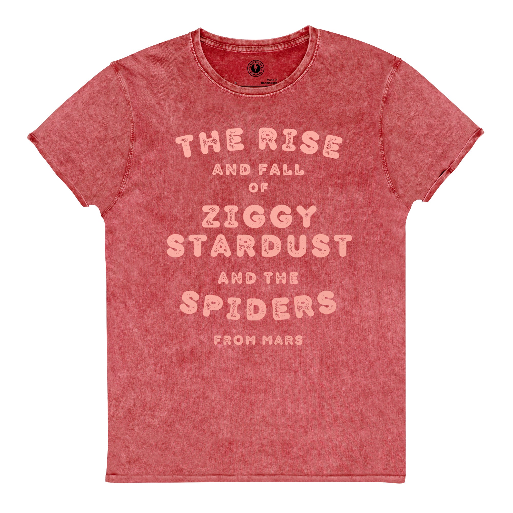 The Rise And Fall Of Ziggy Stardust Printed Vintage Style Aged Soft Combed Cotton Unisex T-Shirt - Salmon Pink Print