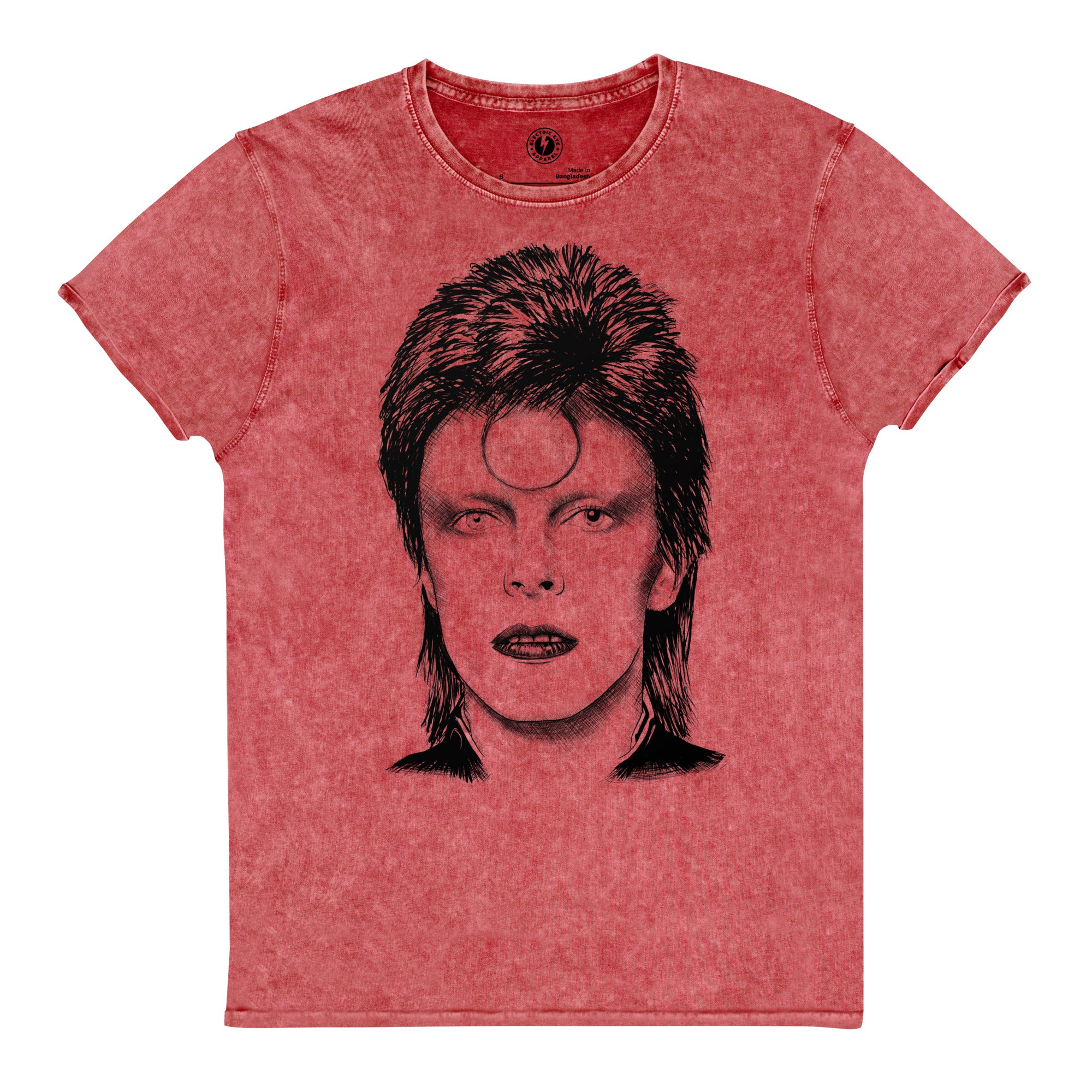 David Bowie Ziggy Stardust Hand Drawn Pop Art Printed Unisex Vintage Aged T-Shirt