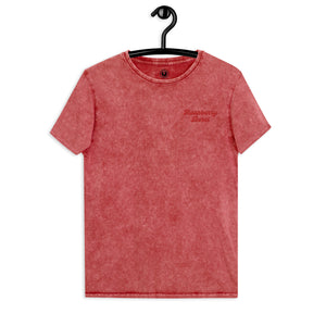 Raspberry Beret - Left Chest Premium Embroidered Vintage Style Aged Unisex T-Shirt - Red Thread