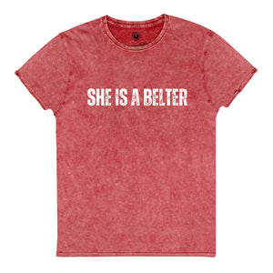 She Is A Belter - Premium Printed Vintage Style Aged Unisex T-Shirt - White Print