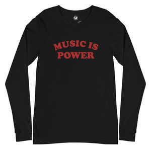Music Is Power bordado unisex camiseta de manga larga - bordado rojo