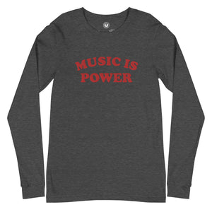 Music Is Power Embroidered Unisex Long Sleeve Tee - red embroidery
