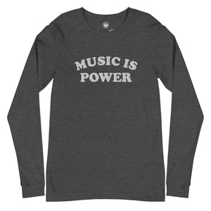 Music Is Power Embroidered Unisex Long Sleeve Tee - white embroidery