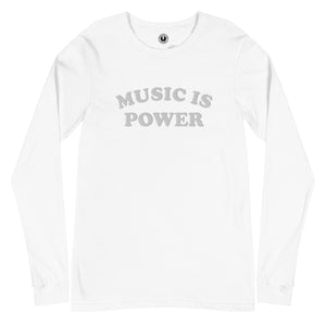 Music Is Power Embroidered Unisex Long Sleeve Tee - white embroidery
