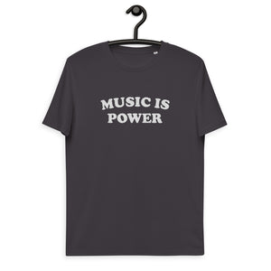 MUSIC IS POWER 刺绣男女通用有机棉 T 恤（白色文字）