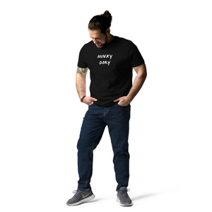 HUNKY DORY Camiseta unisex estampada de algodón orgánico (texto blanco)