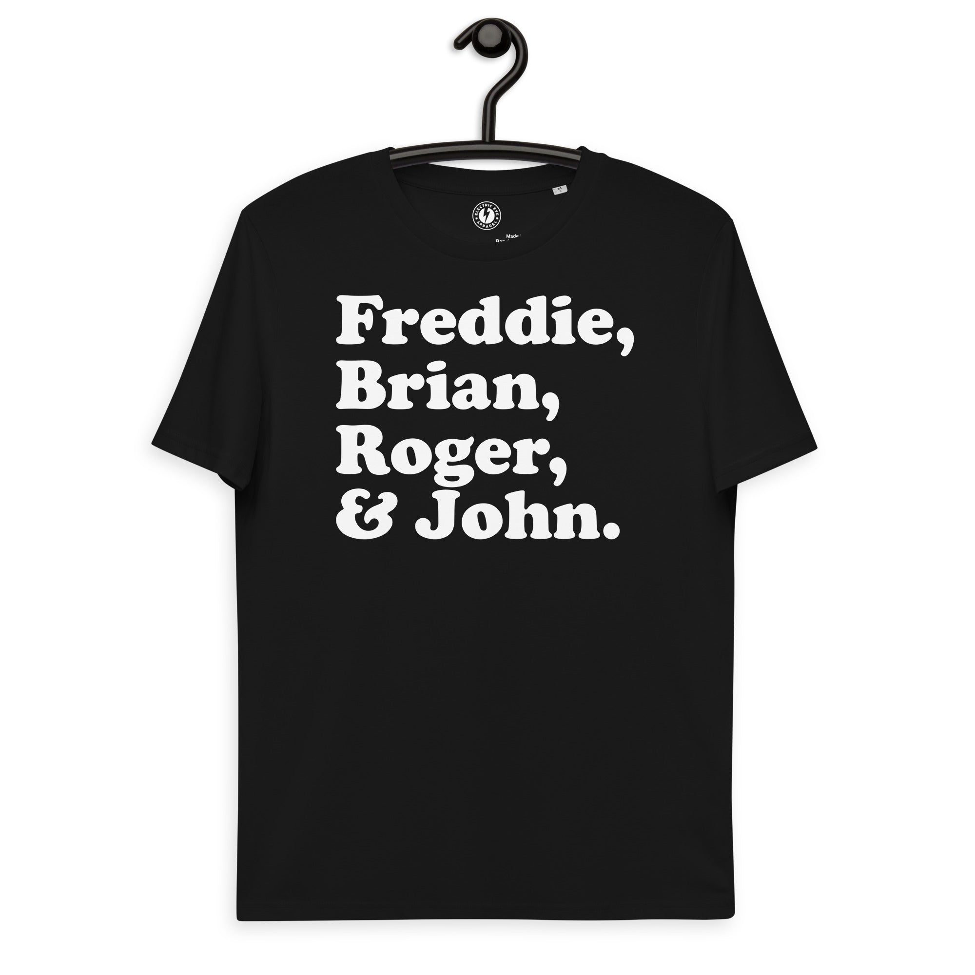 Freddie、Brian、Roger &amp; John 高级印花乐队成员姓名 - 男女通用有机棉 T 恤 - 白色印花