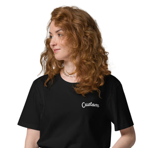 Custom Left Chest Embroidered Organic Cotton Unisex T-shirt - choose your own lyrics