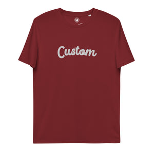 Camiseta unisex de algodón orgánico bordada en el pecho grande personalizada - elige tu propia letra