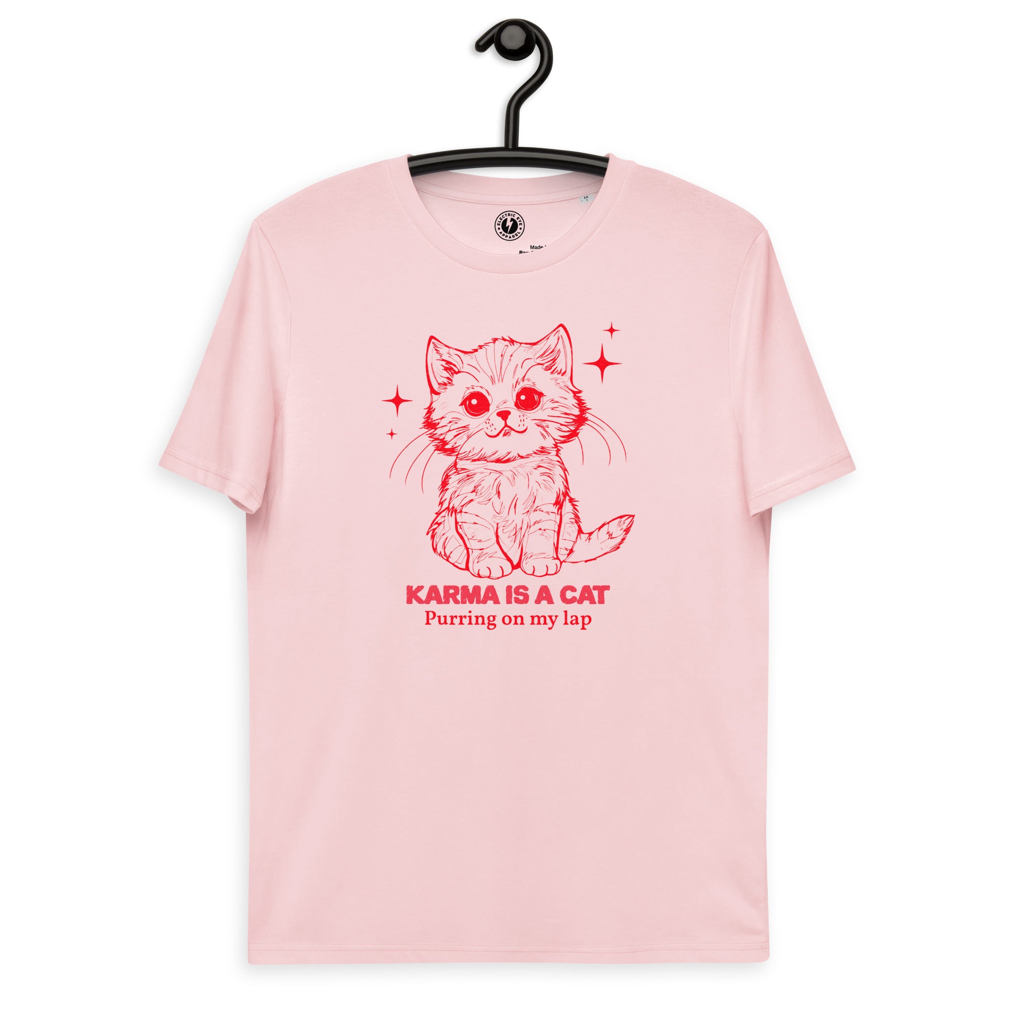 Karma is a Cat Vintage Illustration Printed Unisex organic cotton t-shirt (red print)