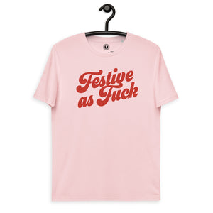 Festive as F ck 70's Style 优质印花男女通用有机棉 T 恤 - 红色印花