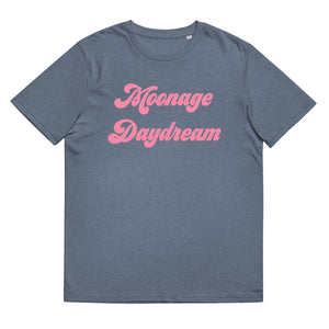 MOONAGE DAYDREAM Camiseta unisex estampada de algodón orgánico - Texto rosa