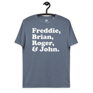 Freddie, Brian, Roger & John Premium Printed Band Member Name - Unisex organic cotton t-shirt - white print