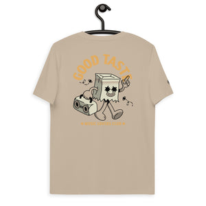Good Taste Music Club Camiseta de algodón orgánico unisex con estampado gráfico en la espalda