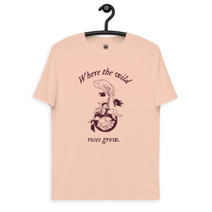 Donde crecen las rosas silvestres Camiseta estampada de algodón orgánico unisex