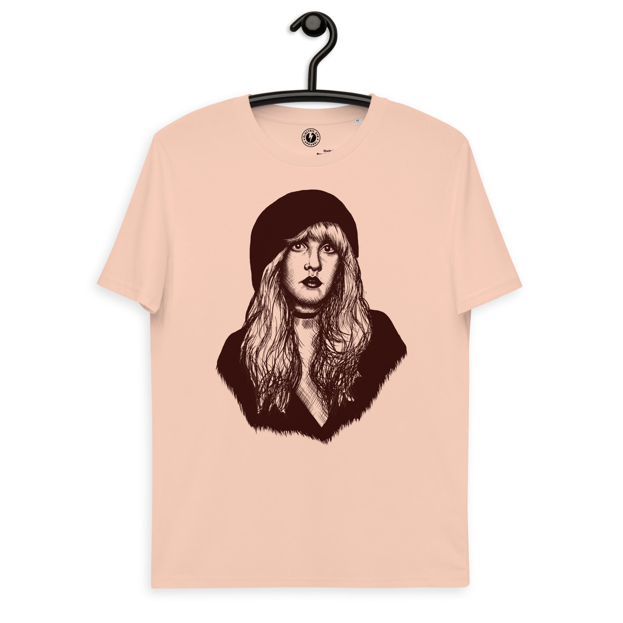 Vintage Style Stevie Nicks Pop Art Line Drawing Premium Printed Unisex soft organic cotton t-shirt (deep pink print)