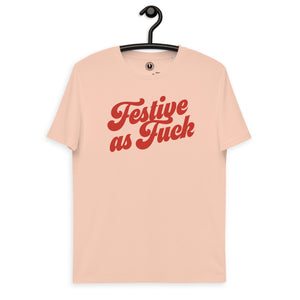 Festive As F ck 70's Style Premium Printed Camiseta de algodón orgánico unisex - estampado rojo