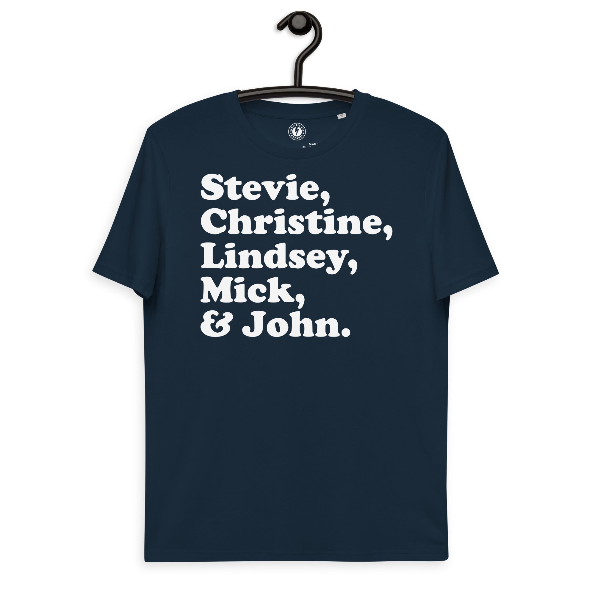 Stevie、Christine、Lindsey、Mick &amp; John - 乐队成员姓名 - 优质印花男女通用有机棉 T 恤 - 白色印花