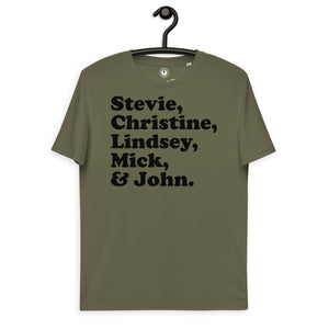 Stevie、Christine、Lindsey、Mick &amp; John - 乐队成员姓名 - 优质印花男女通用有机棉 T 恤 - 黑色印花