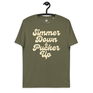 Simmer Down & Pucker Up 70's Style Premium Printed Unisex organic cotton t-shirt - Vintage White Print