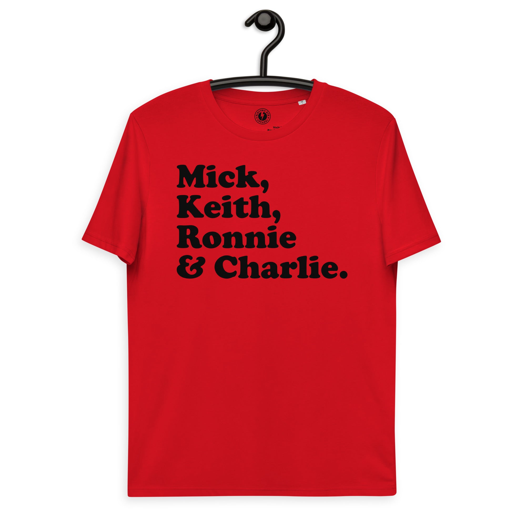 Mick, Keith, Ronnie & Charlie - Band Member Names - Premium Printed Unisex organic cotton t-shirt - black text