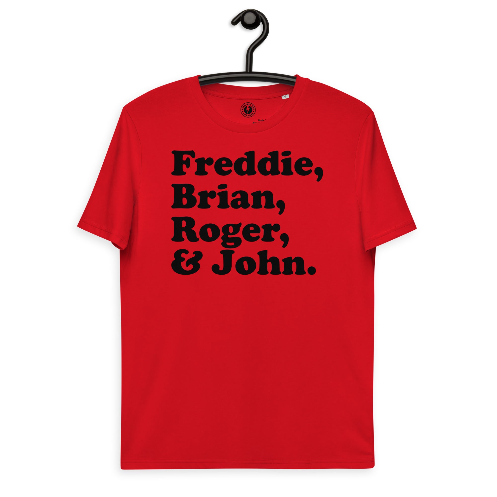 Freddie、Brian、Roger 和 John - 乐队成员姓名 - 优质印花男女通用有机棉 T 恤 - 黑色印花