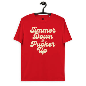 Simmer Down &amp; Pucker Up 70 年代风格优质印花男女通用有机棉 T 恤 - 复古白色印花
