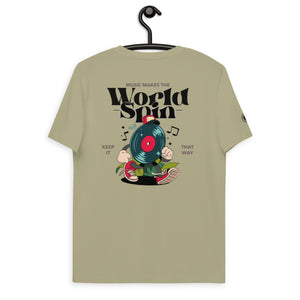 Music Makes The World Spin Printed Back Unisex organic cotton t-shirt
