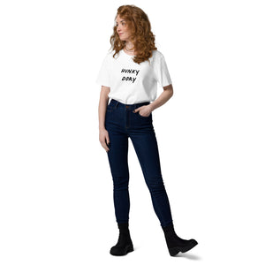 HUNKY DORY Camiseta unisex estampada de algodón orgánico (texto negro)