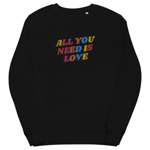 All You Need Is Love Retro 70's Style Multicoloured Embroidered Unisex organic cotton sweatshirt