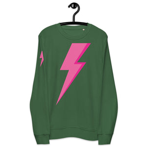 Bowie Inspired Lightning Bolt Premium Front Chest and Right Arm Printed Unisex Quality Organic Sweatshirt - Pink