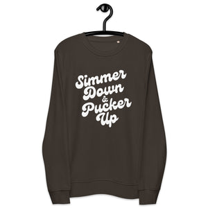 Simmer Down &amp; Pucker Up 70's Typography Premium Printed Sudadera orgánica unisex - Estampado blanco