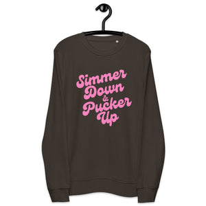 Simmer Down &amp; Pucker Up 70's Typography Premium Printed Sudadera orgánica unisex - Estampado rosa