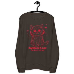 Karma Is A Cat - Vintage Style Premium Printed Unisex organic sweatshirt- Red Print