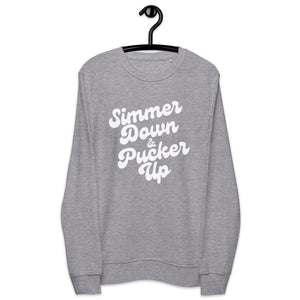 Simmer Down &amp; Pucker Up 70's Typography 优质印花男女通用有机运动衫 - 白色印花