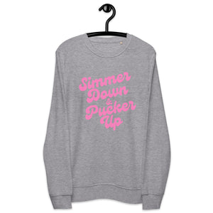Simmer Down & Pucker Up 70's Typography Premium Printed Unisex organic sweatshirt - Pink Print