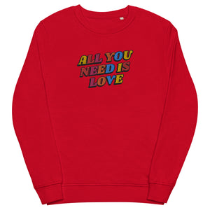 All You Need Is Love Retro 70's Style Multicoloured Embroidered Unisex organic cotton sweatshirt