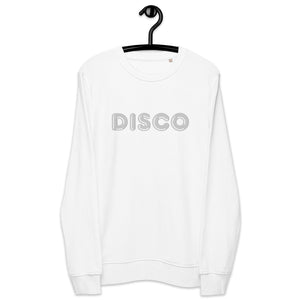 DISCO 70's Style Embroidered Unisex Organic Sweatshirt - White Embroidery